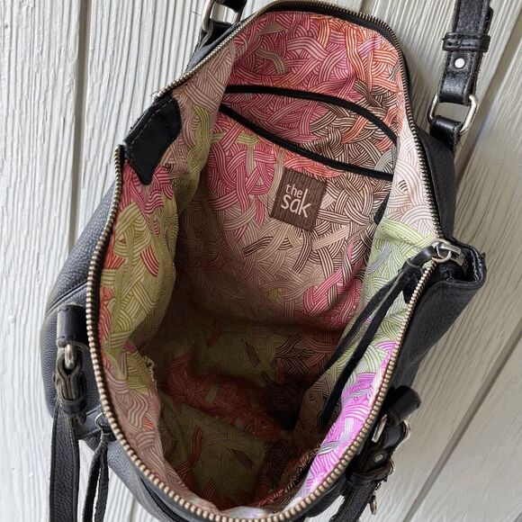 The Sak Palermo Top Grain Black Leather Shoulder Bag Tote Medium - Picture 7 of 11